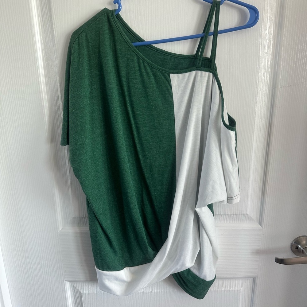 SHEIN One Shoulder Green and White Dress